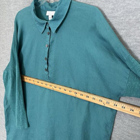 J Jill Love Linen Teal Tunic Size L Lagenlook Coastal Collared Beachy Minimalist - Picture 9 of 12